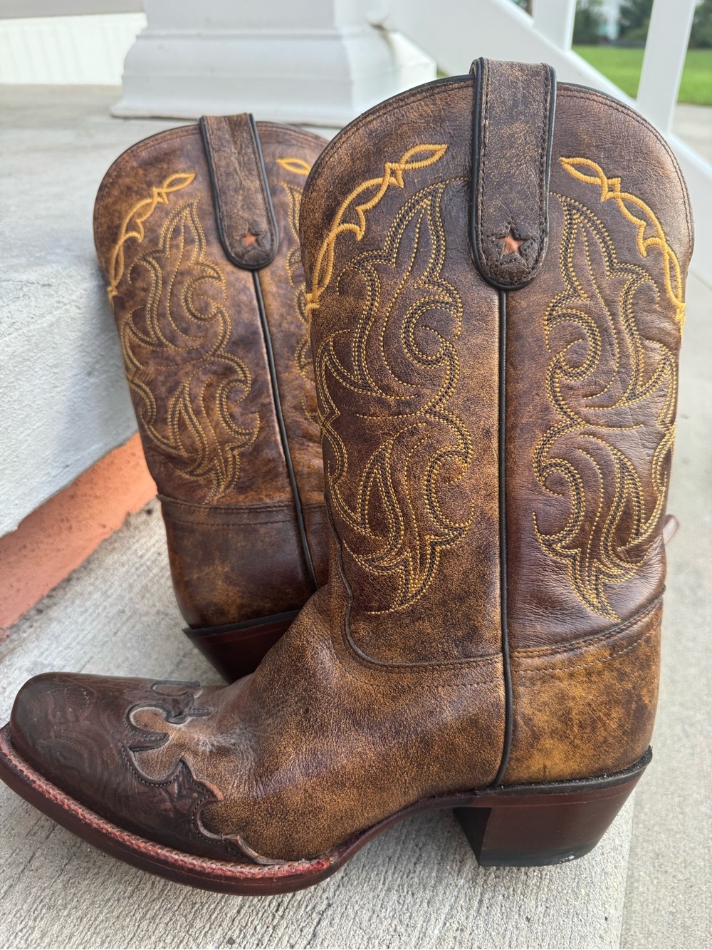 Tony Lama Bark Santa Fe Brown Leather Wingtip Western Cowgirl Boots 8B VF6004